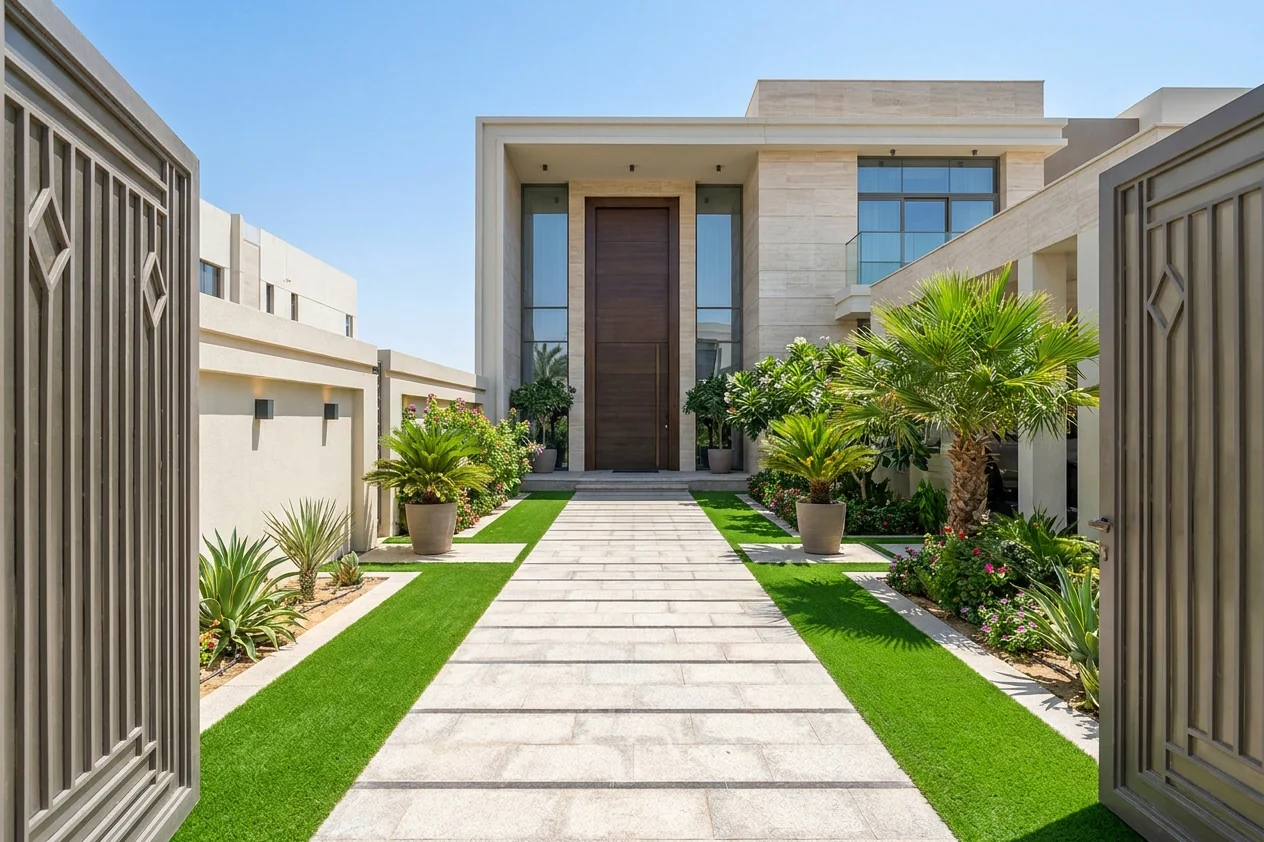 Artificial grass front yard entrance in Dubai